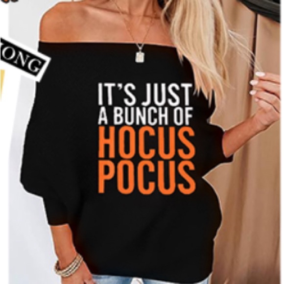 It's Just a Bunch Of Hocus Pocus Sweatshirt Halloween Off The Shoulder  Sz XL - Picture 2 of 5